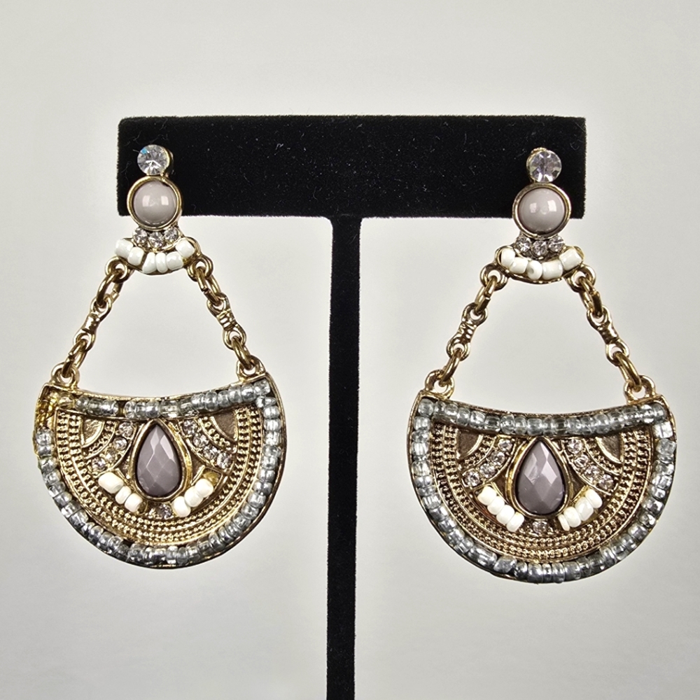 Elegant Gold and White Beaded Earrings